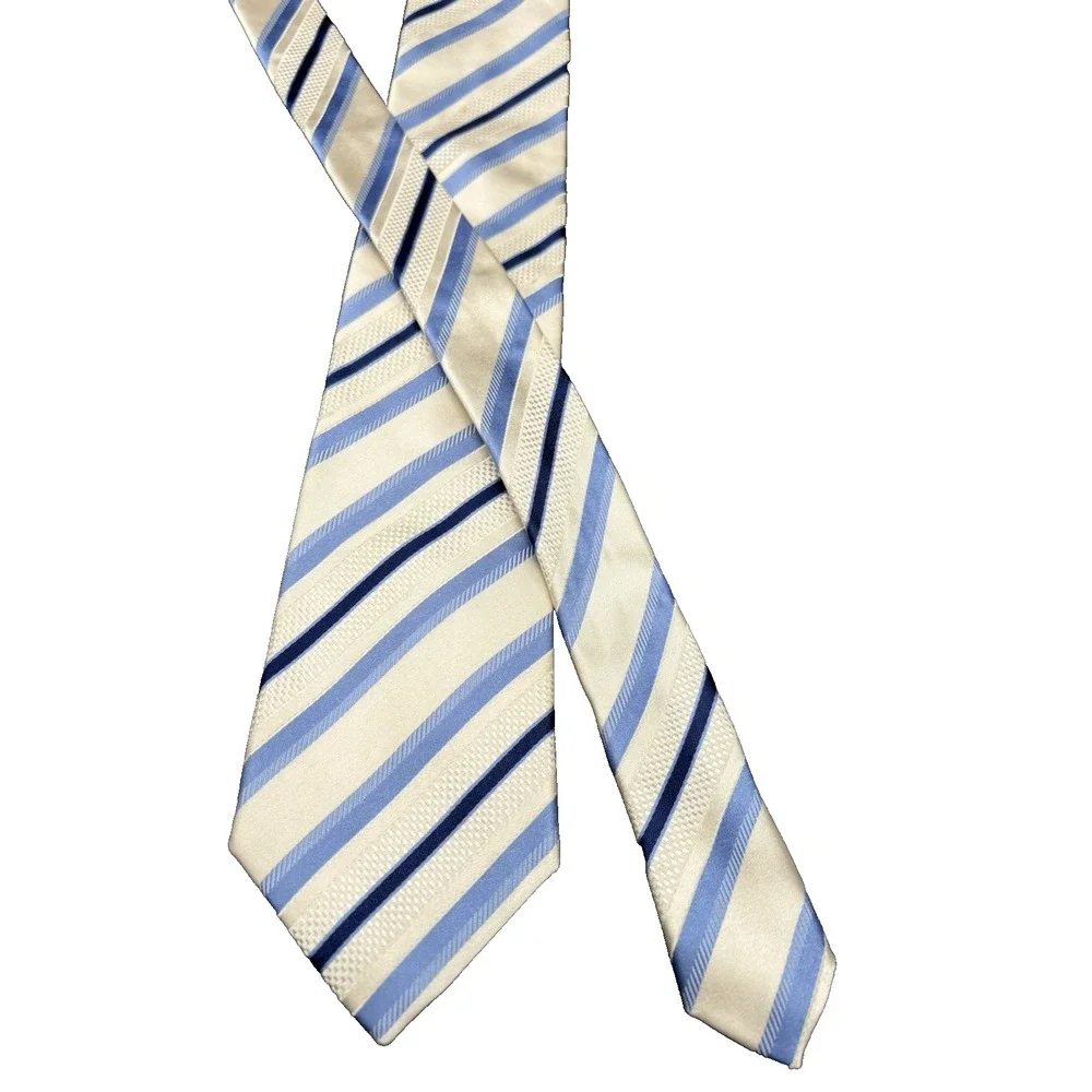 Donald Trump Tie 100% Silk White Blue Signature Collection Luxury Striped 61